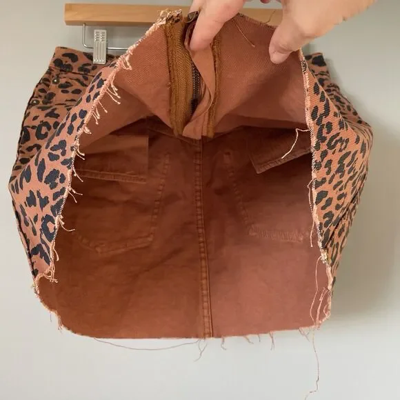 Free People We The Free Denim Mini Skirt Leopard Print Brown Black Women's 28 - Picture 6 of 12